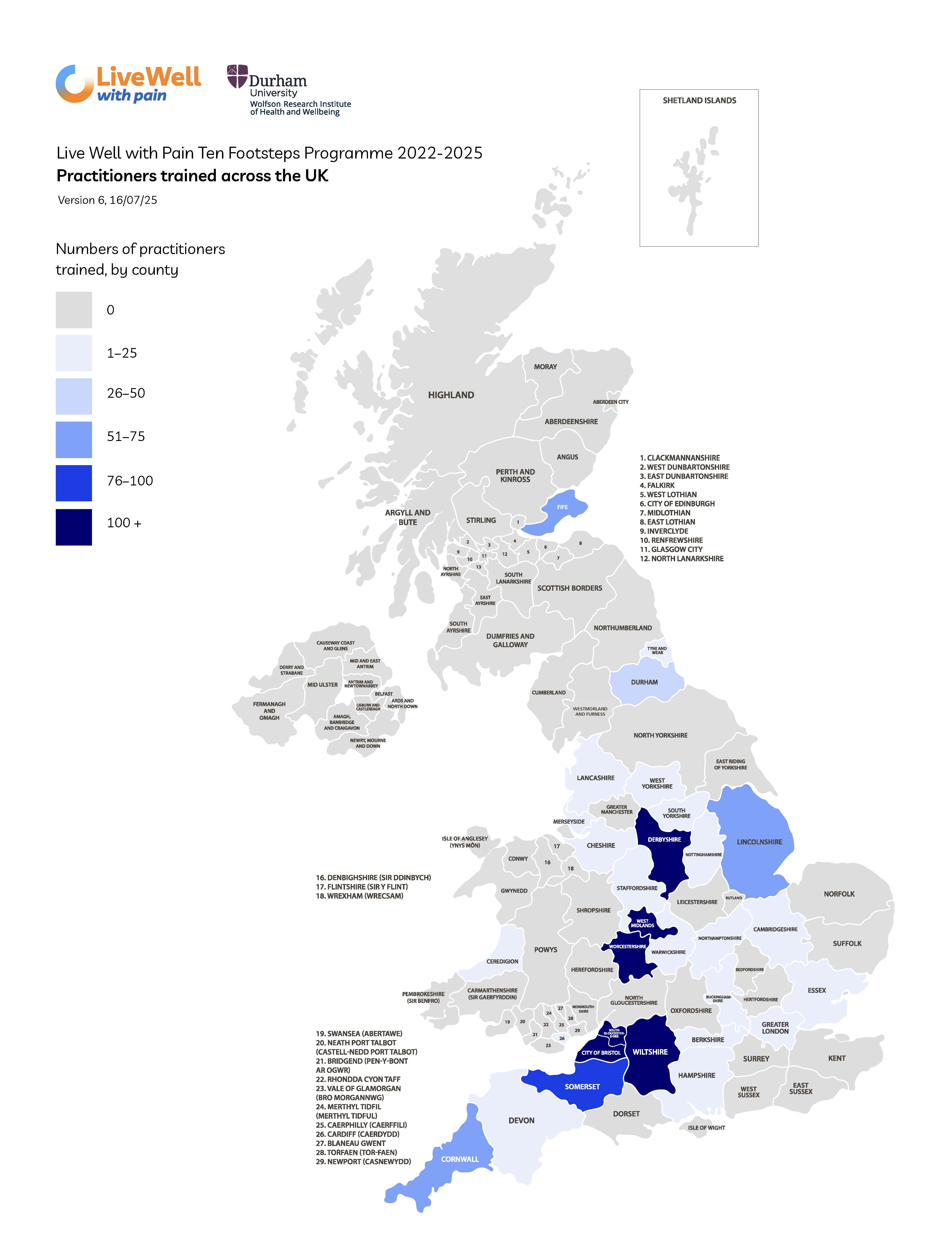 Numbers trained by county UK 2025